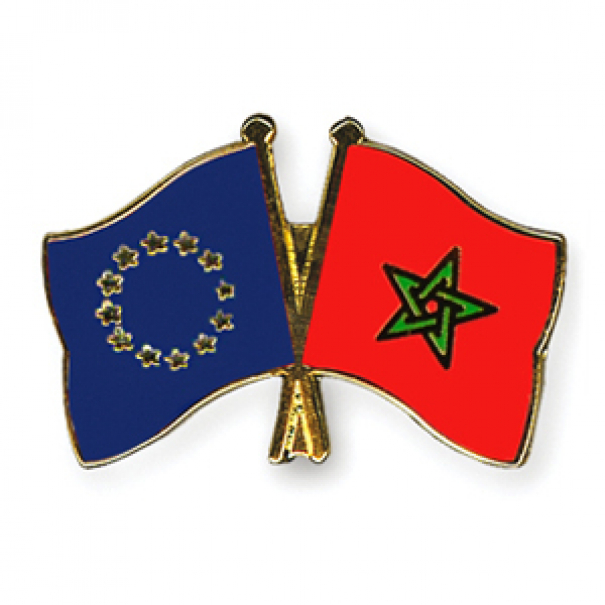 Odznak (pins) 22mm vlajka EU + Maroko - barevný