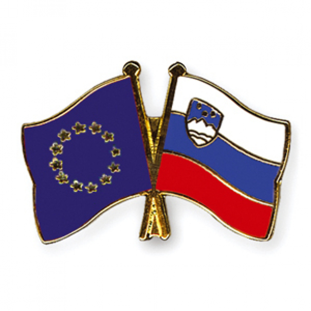 Odznak (pins) 22mm vlajka EU + Slovinsko - barevný