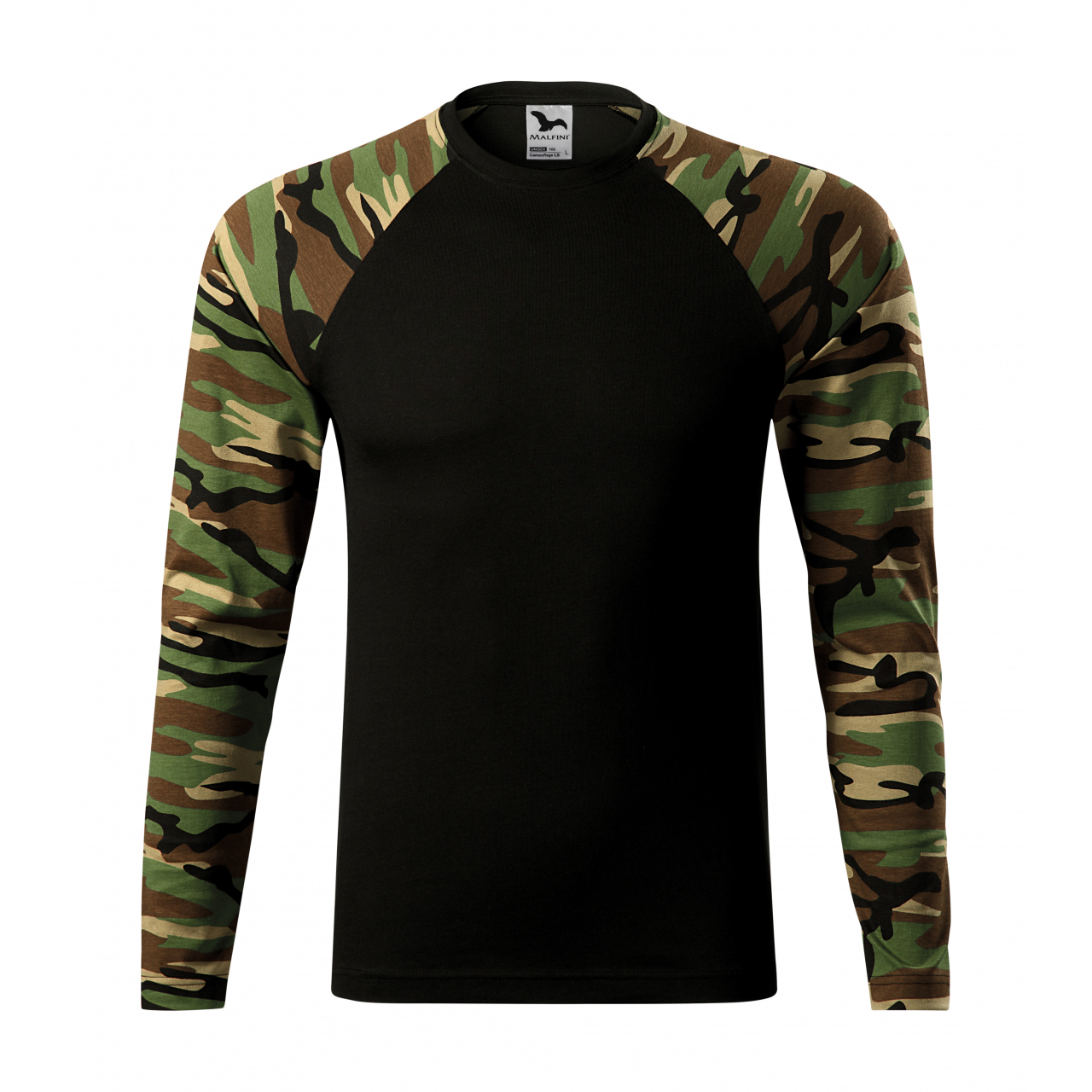 Tričko unisex Malfini Camouflage dlouhý rukáv - černé-woodland, XL