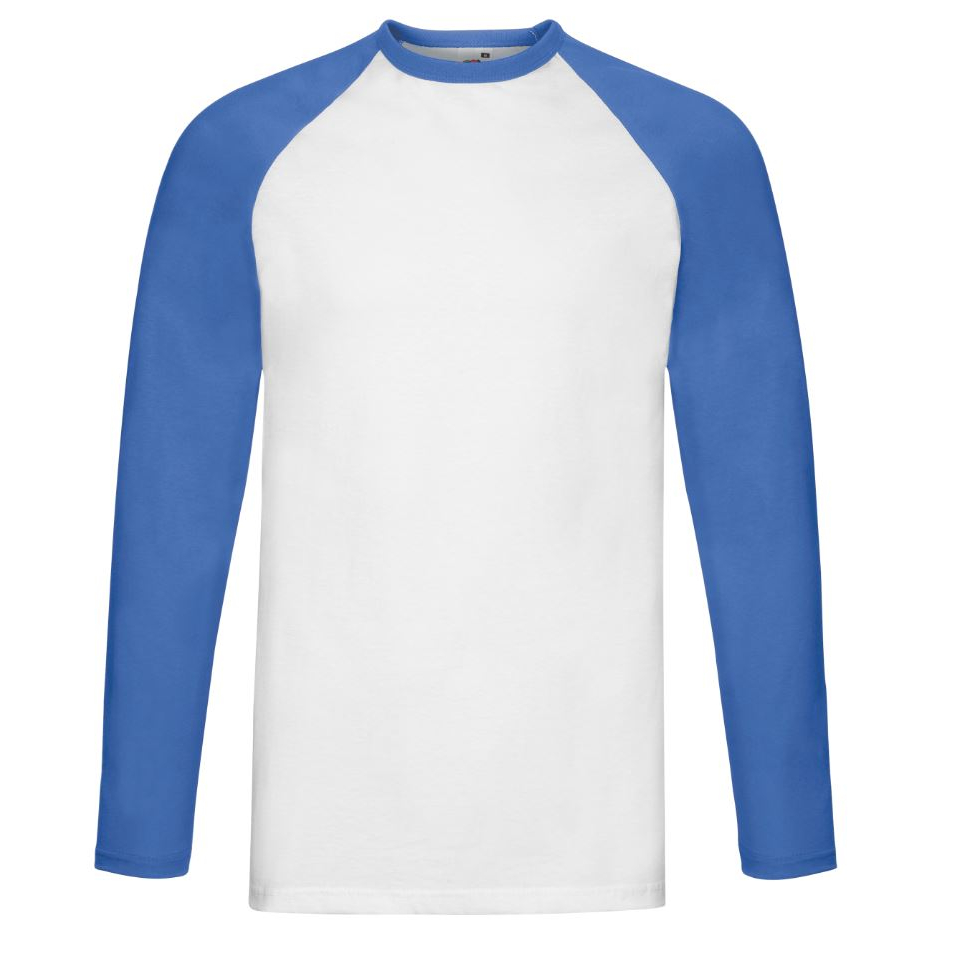 Pánské tričko Fruit of the Loom Baseball T LS - bílé-modré, XL