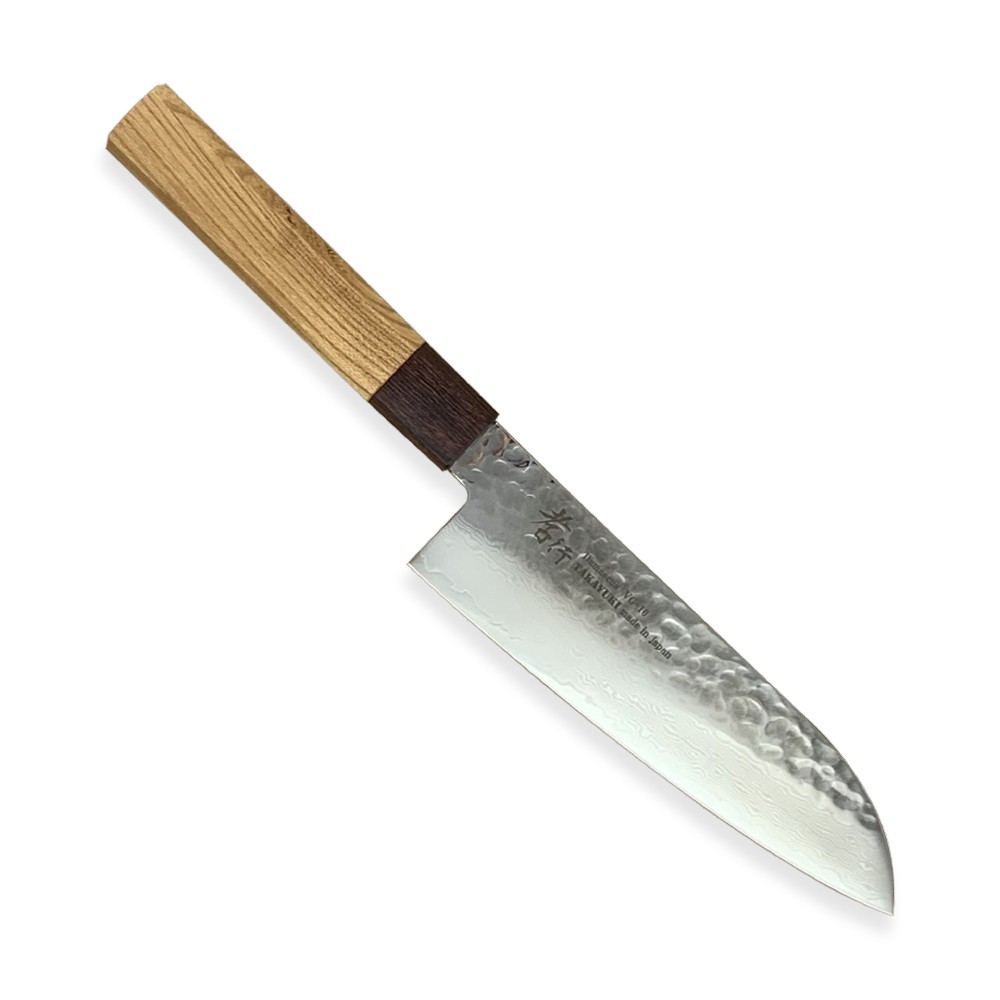 Nůž kuchyňský Sakai Aoki Hamono VG10 Zelkova Santoku 170 mm - stříbrný-hnědý