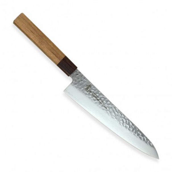 Nůž kuchyňský Sakai Aoki Hamono VG10 Zelkova Gyuto 210 mm - stříbrný-hnědý