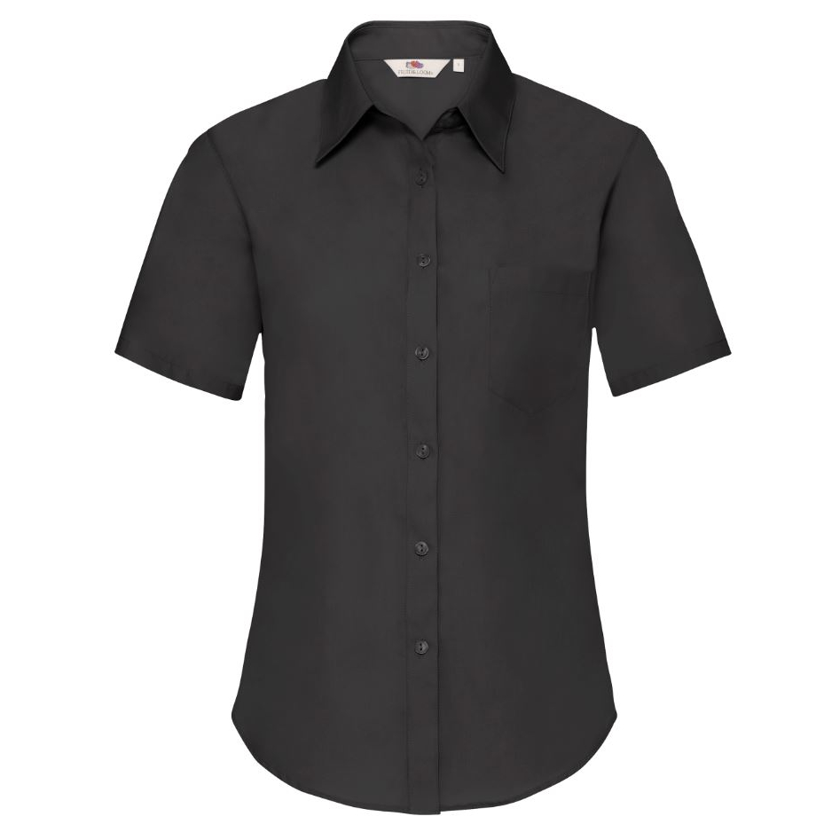 Košile dámská Fruit of the Loom Lady-Fit Short Sleeve Poplin Shirt - černá, XL