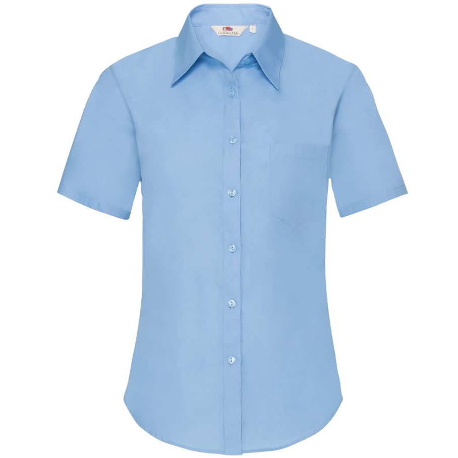 Košile dámská Fruit of the Loom Lady-Fit Short Sleeve Poplin Shirt - modrá, XL