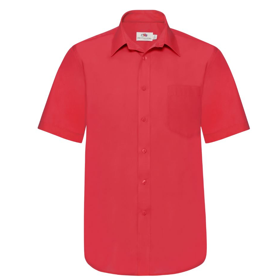 Košile pánská Fruit of the Loom Short Sleeve Popelin Shirt - červená, S