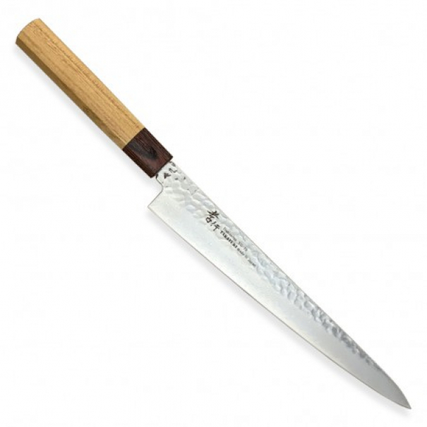 Nůž kuchyňský Sakai Aoki VG10 Zelkova Sujihiki 240 mm - stříbrný-hnědý