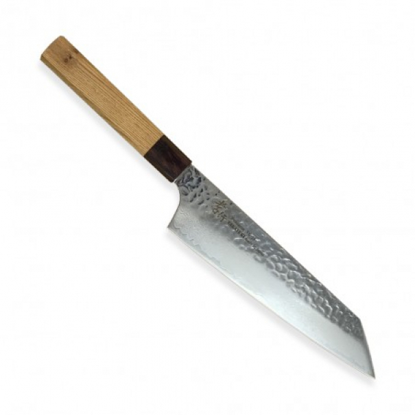 Nůž kuchyňský Sakai Aoki VG10 Zelkova Kengata Gyuto 190 mm - stříbrný-hnědý