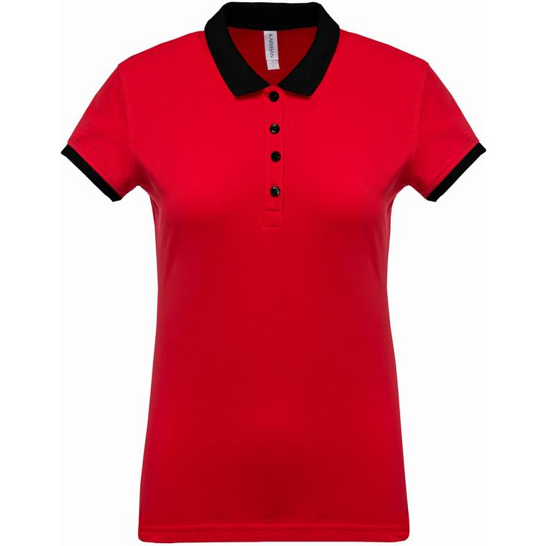 Polokošile dámská krátký rukáv Kariban s kontrastním límcem - červená, XL