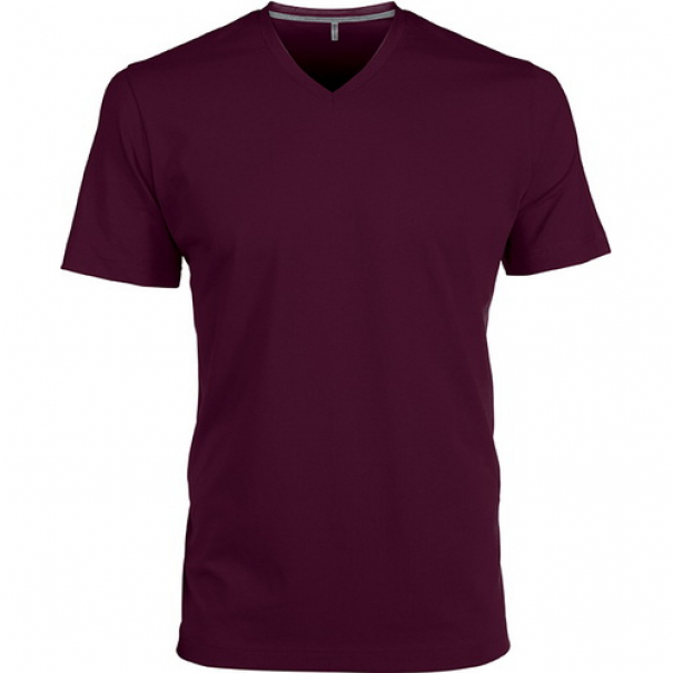 Pánské tričko Kariban krátký rukáv V-neck - vínové, XL