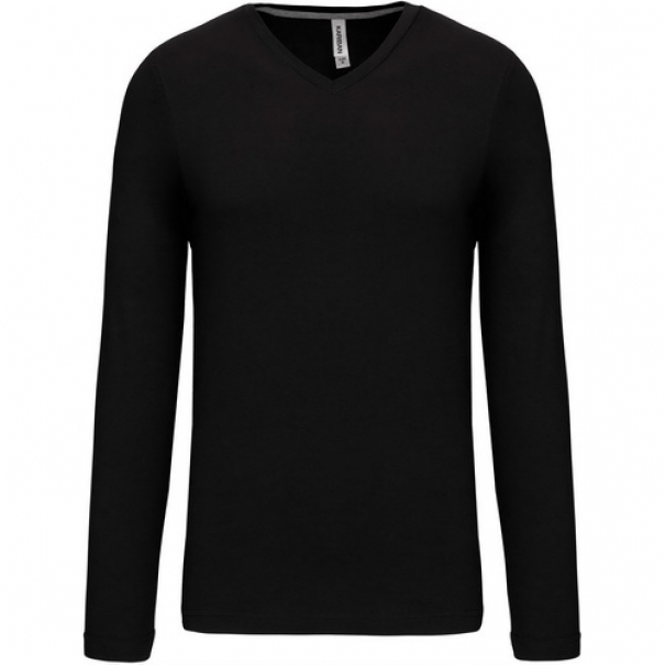Pánské tričko Kariban dlouhý rukáv V-neck - černé, 4XL