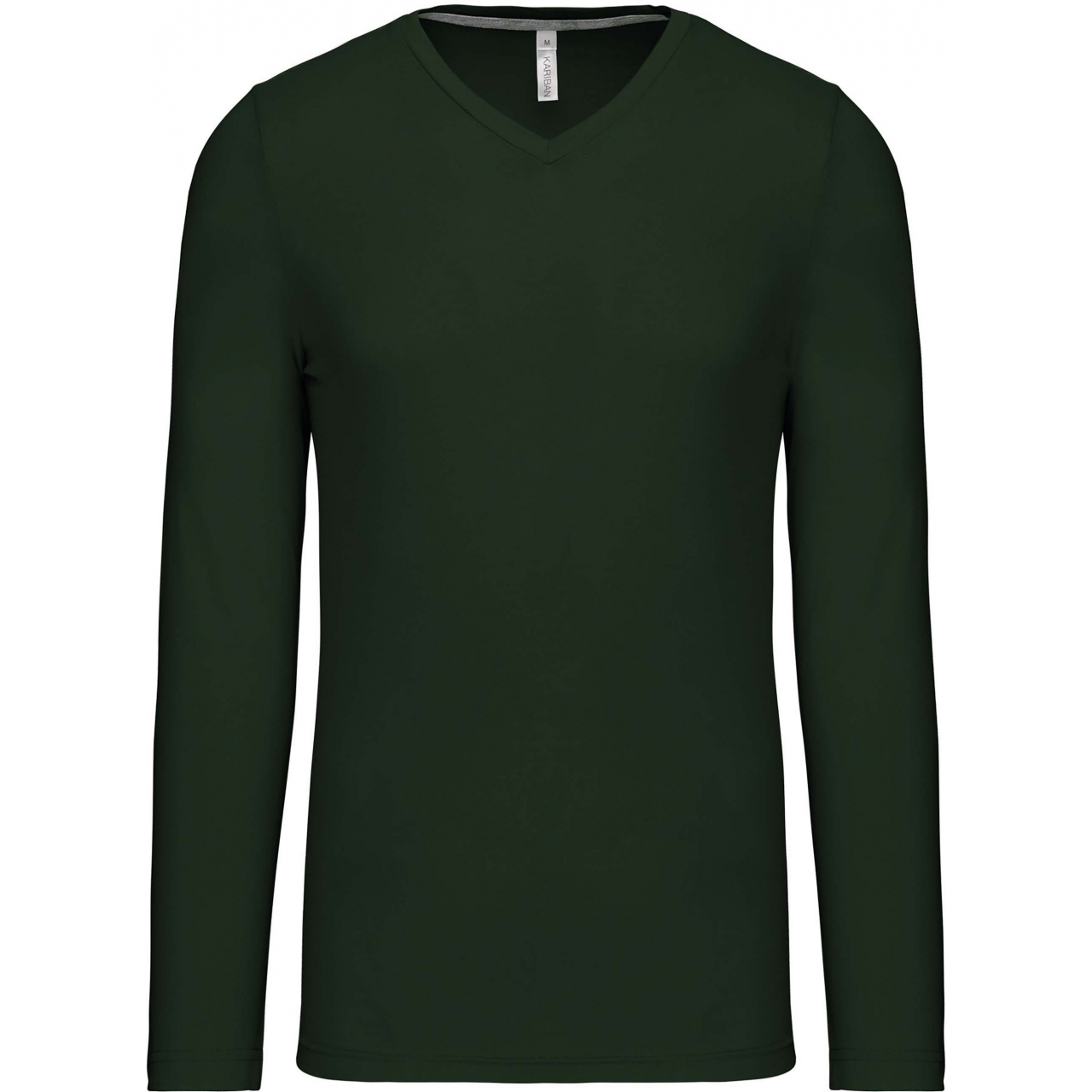Pánské tričko Kariban dlouhý rukáv V-neck - tmavě zelené, L