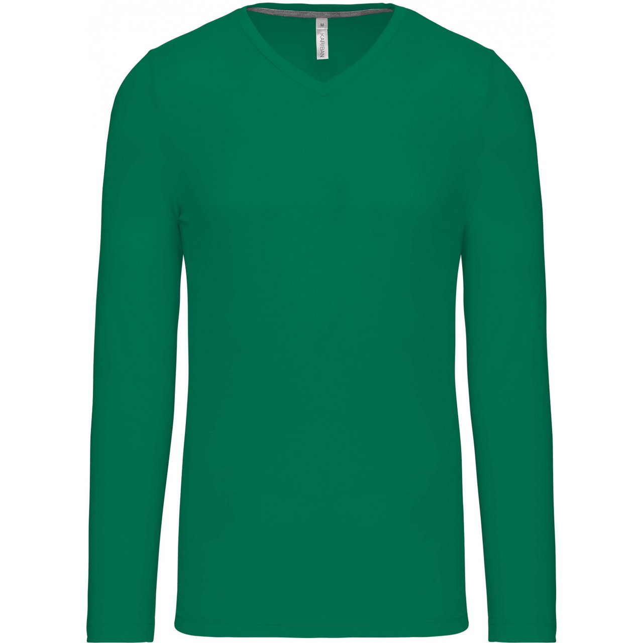 Pánské tričko Kariban dlouhý rukáv V-neck - zelené, 3XL
