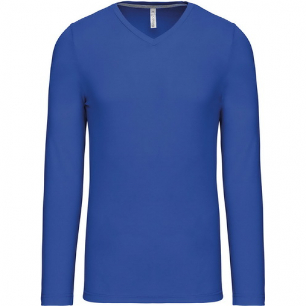 Pánské tričko Kariban dlouhý rukáv V-neck - modré, XL