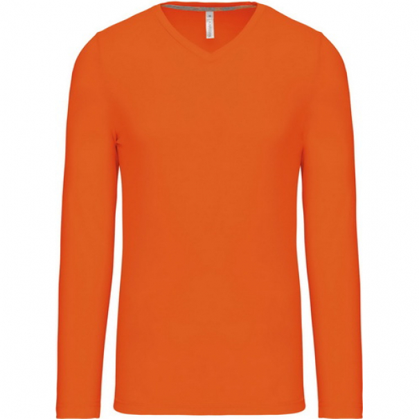 Pánské tričko Kariban dlouhý rukáv V-neck - oranžové, S