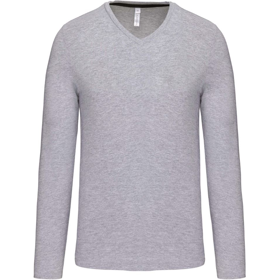 Pánské tričko Kariban dlouhý rukáv V-neck - šedé, XL