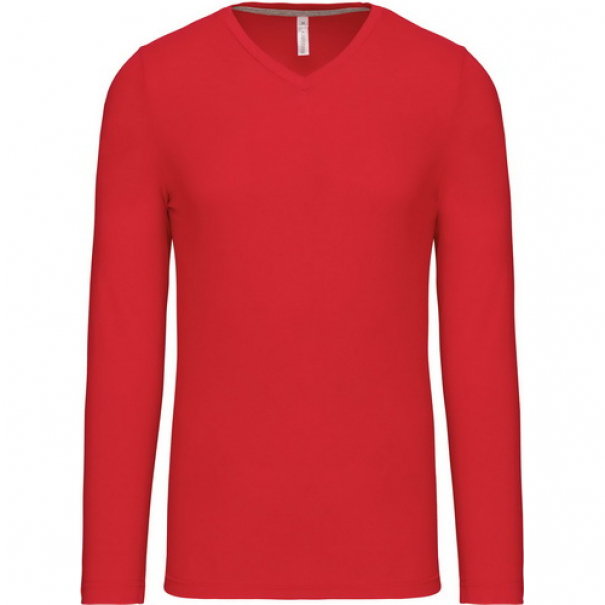 Pánské tričko Kariban dlouhý rukáv V-neck - červené, 3XL