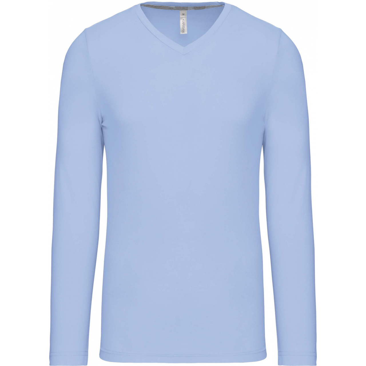 Pánské tričko Kariban dlouhý rukáv V-neck - světle modré, XL
