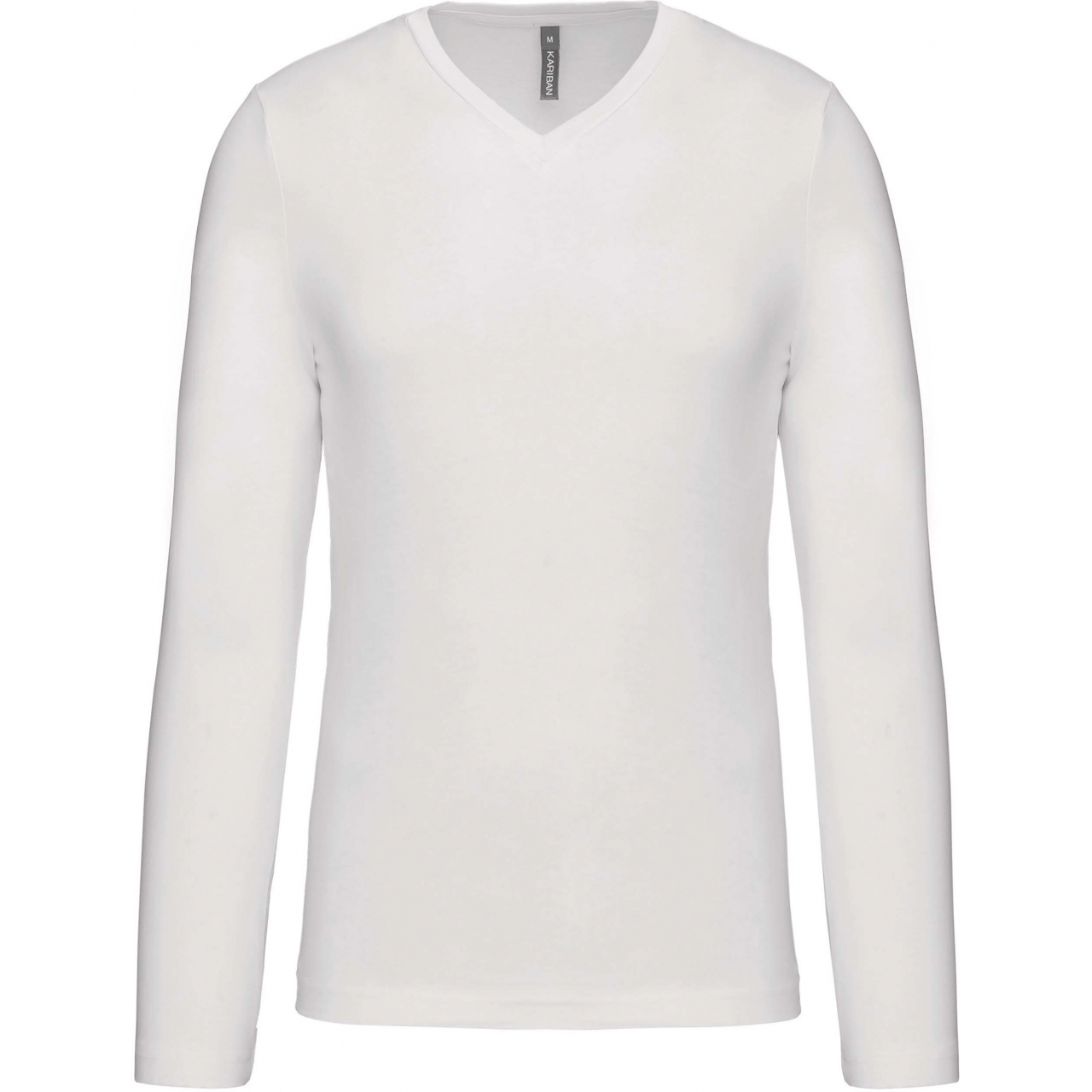 Pánské tričko Kariban dlouhý rukáv V-neck - bílé, XL