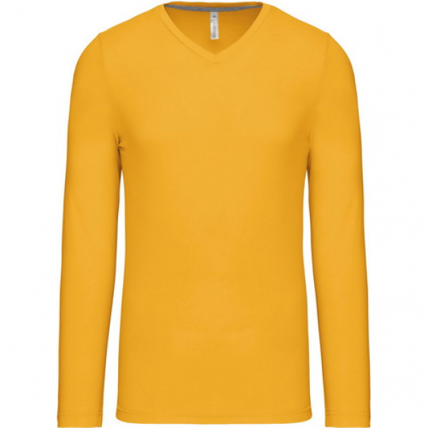 Pánské tričko Kariban dlouhý rukáv V-neck - žluté, 3XL