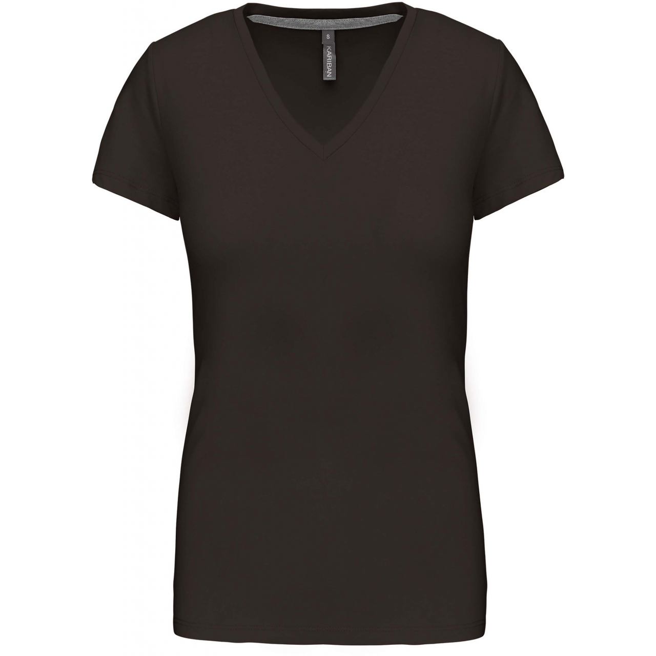 Dámské tričko Kariban V-neck s krátkým rukávem - tmavé khaki, XL
