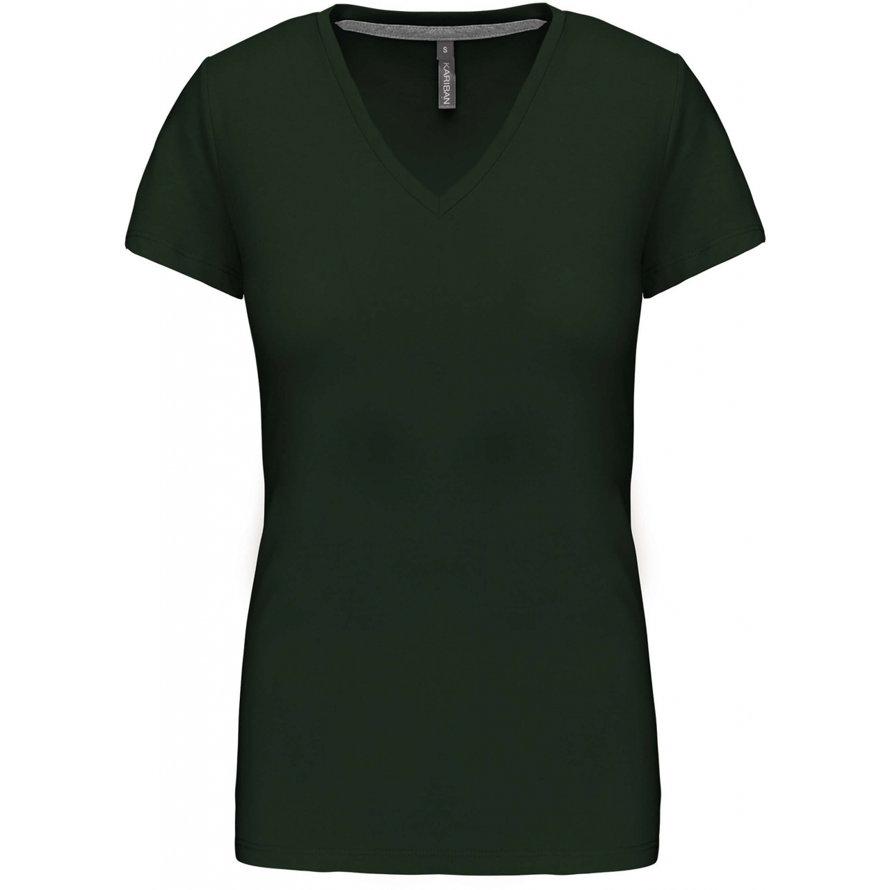 Dámské tričko Kariban V-neck s krátkým rukávem - tmavě zelené, XL