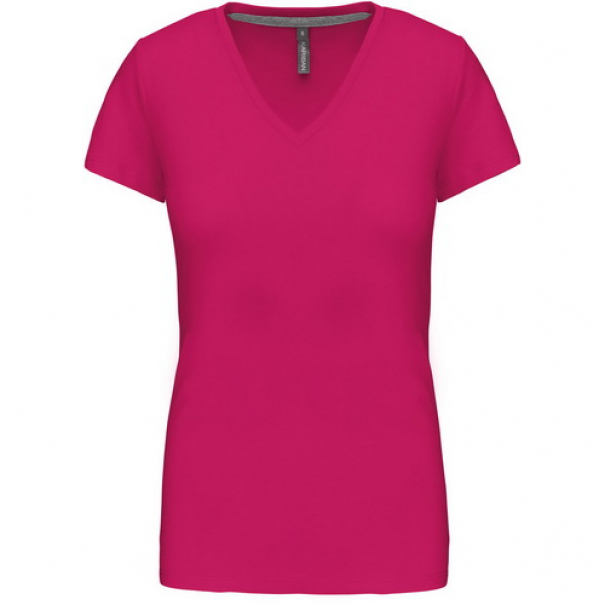 Dámské tričko Kariban V-neck s krátkým rukávem - růžové, XXL