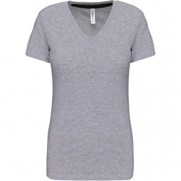Dámské tričko Kariban V-neck s krátkým rukávem - šedé, XXL