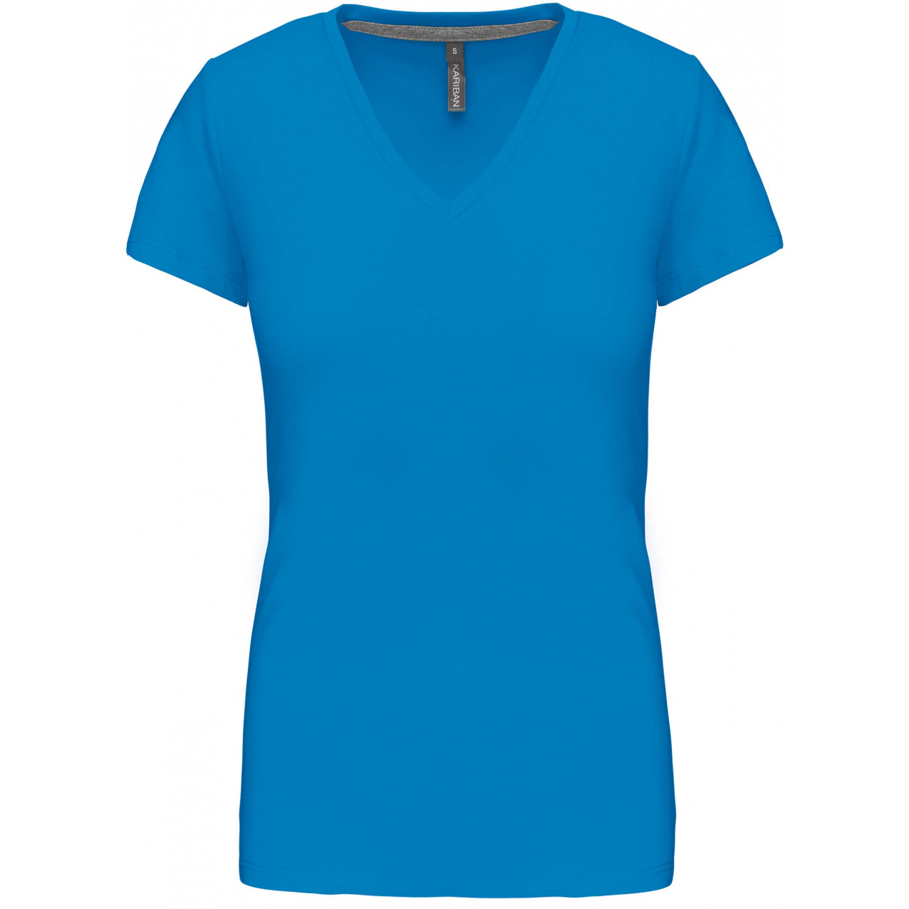 Dámské tričko Kariban V-neck s krátkým rukávem - středně modré, S