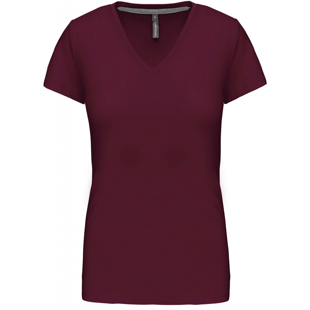 Dámské tričko Kariban V-neck s krátkým rukávem - vínové, XL