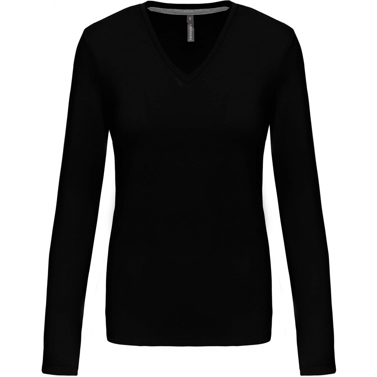 Dámské tričko Kariban dlouhý rukáv V-neck - černé, XL