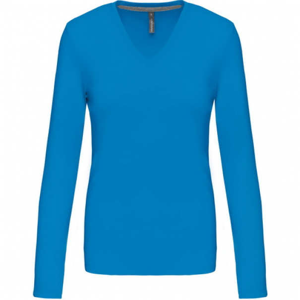 Dámské tričko Kariban dlouhý rukáv V-neck - modré, XL
