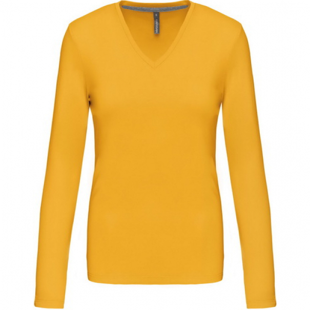 Dámské tričko Kariban dlouhý rukáv V-neck - žluté, XL