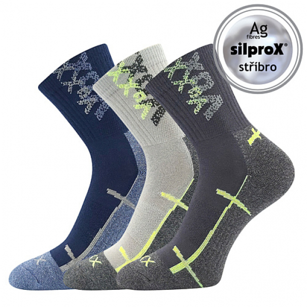 Ponožky dětské sportovní Voxx Wallík 3 páry (2x šedé, navy), 30-34