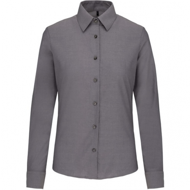 Košile dámská s dlouhým rukávem Kariban Oxford - šedá, 3XL