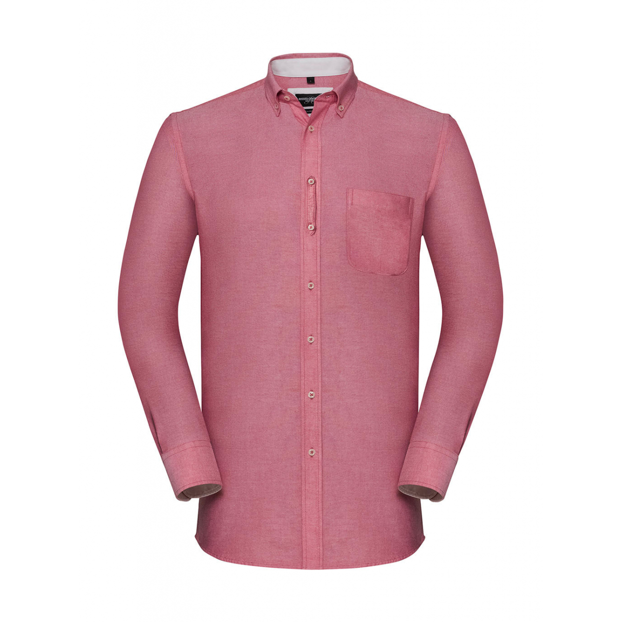 Košile pánská Rusell Collection s dl. ruk.Tailored Washed Oxford - červená, M