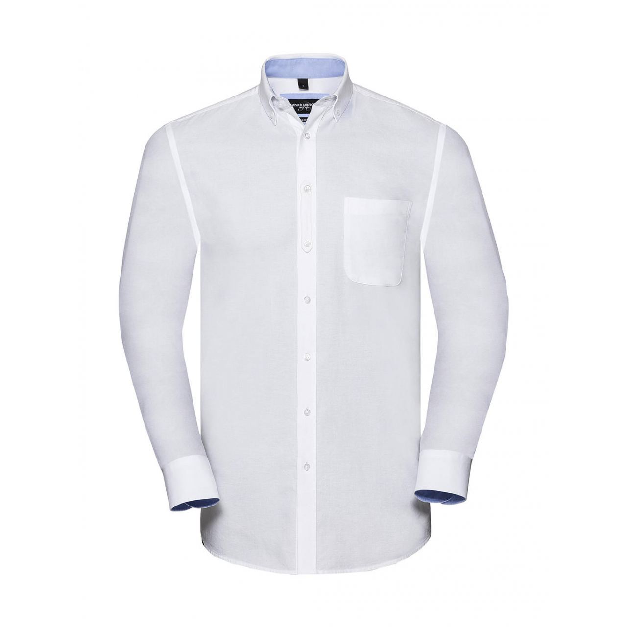 Košile pánská Rusell Collection s dl. ruk.Tailored Washed Oxford - bílá, 4XL