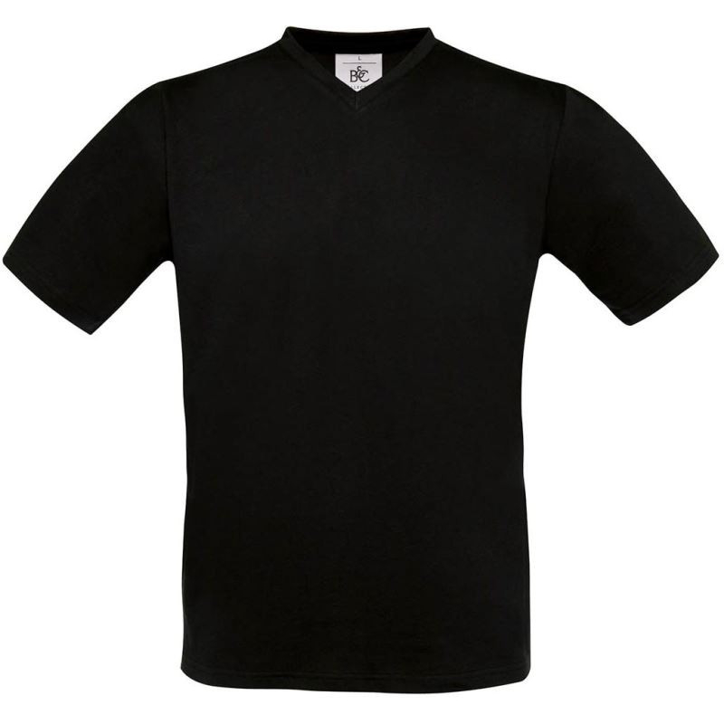 Pánské tričko B&C Exact V-Neck - černé, L