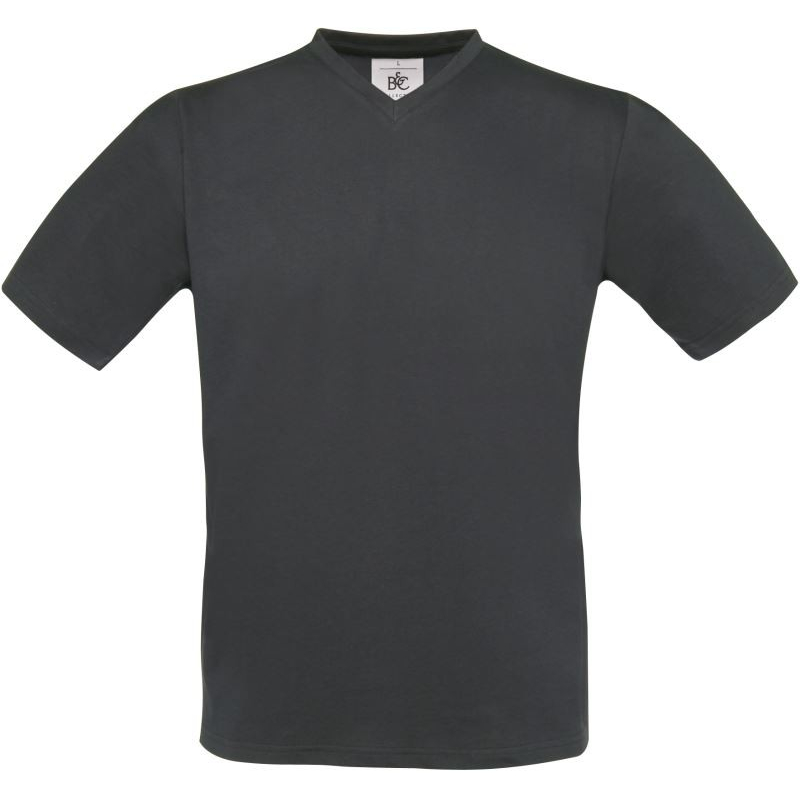 Pánské tričko B&C Exact V-Neck - tmavě šedé, XL