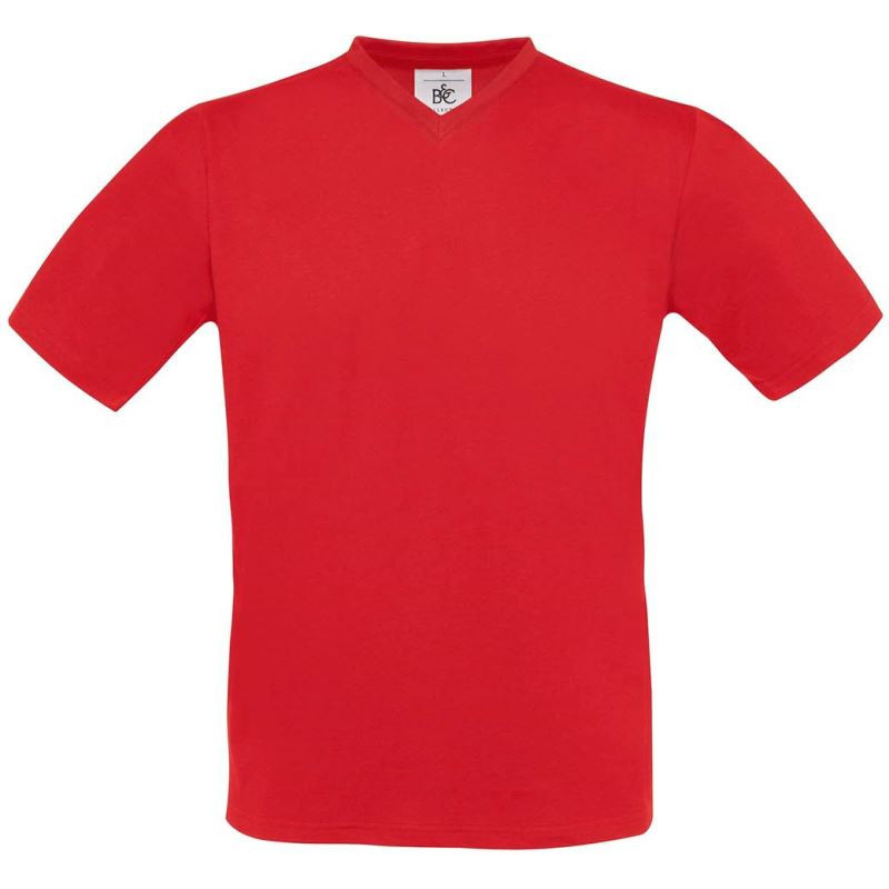 Pánské tričko B&C Exact V-Neck - červené, XXL