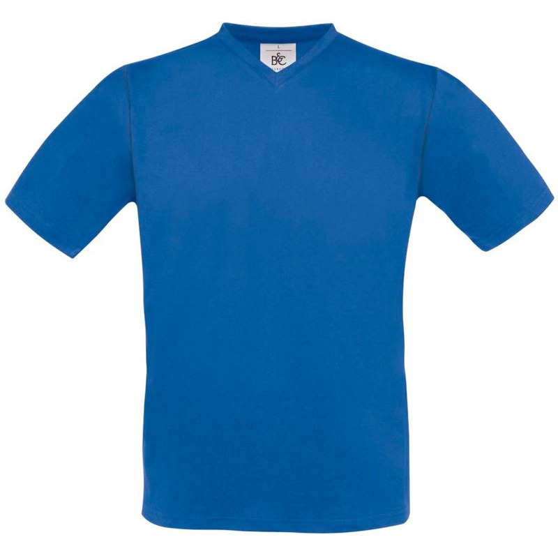 Pánské tričko B&C Exact V-Neck - modré, XXL