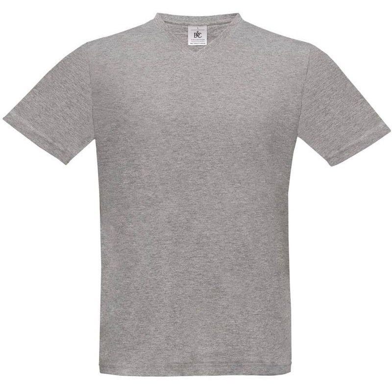 Pánské tričko B&C Exact V-Neck - šedé, XL