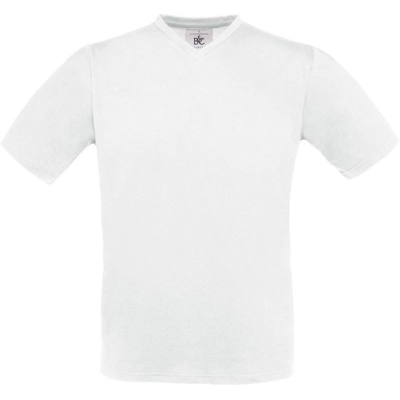 Pánské tričko B&C Exact V-Neck - bílé, XL