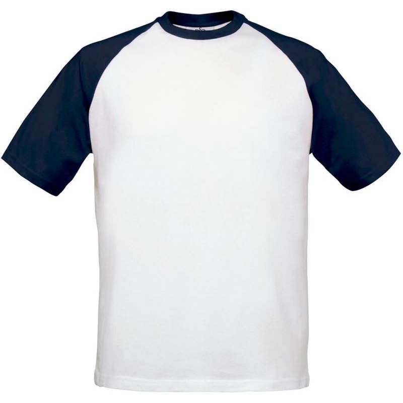 Pánské tričko B&C Base-Ball - bílé-navy, L