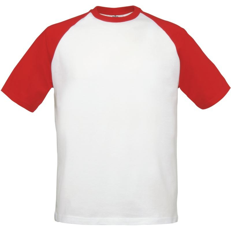 Pánské tričko B&C Base-Ball - bílé-červené, M