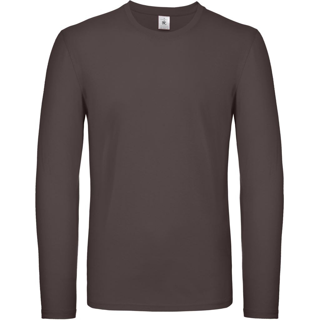 Pánské tričko s dlouhým rukávem B&C E150 dlouhý rukáv - tmavě hnědé, 3XL