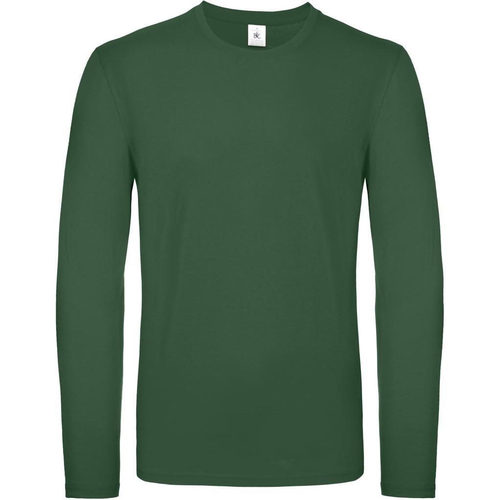 Pánské tričko s dlouhým rukávem B&C E150 dlouhý rukáv - tmavě zelené, XXL