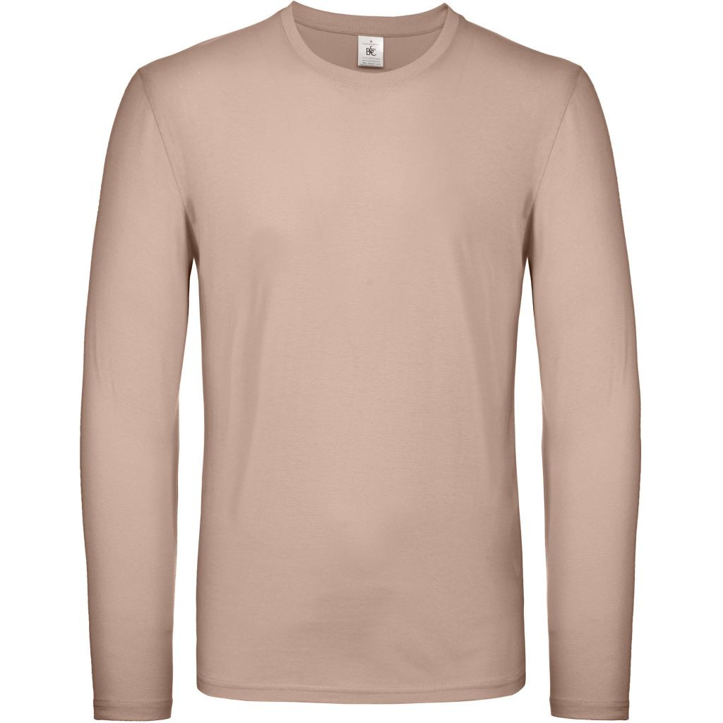 Pánské tričko s dlouhým rukávem B&C E150 dlouhý rukáv - světle růžové, 3XL