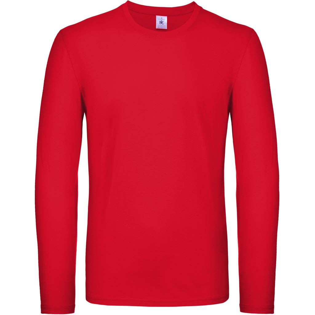 Pánské tričko s dlouhým rukávem B&C E150 dlouhý rukáv - červené, XL