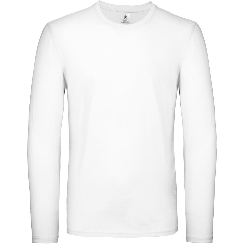 Pánské tričko s dlouhým rukávem B&C E150 dlouhý rukáv - bílé, 4XL