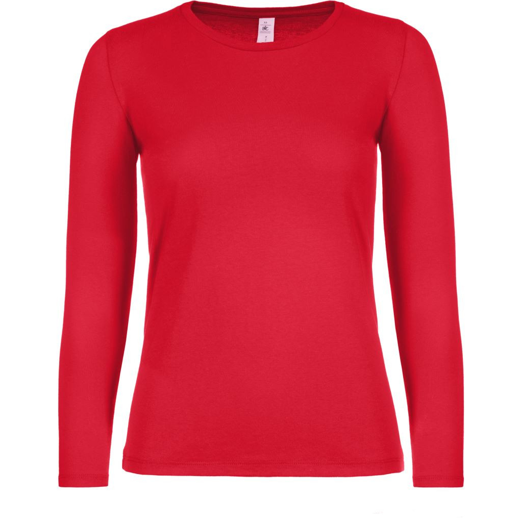 Dámské tričko B&C E150 dlouhý rukáv - červené, XL
